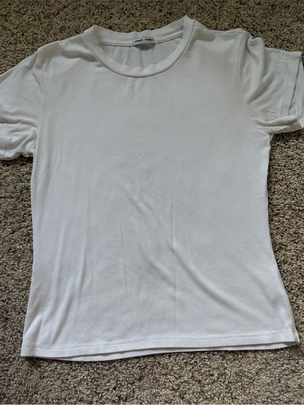 Sweet Romeo White Ribbed Crewneck Tee